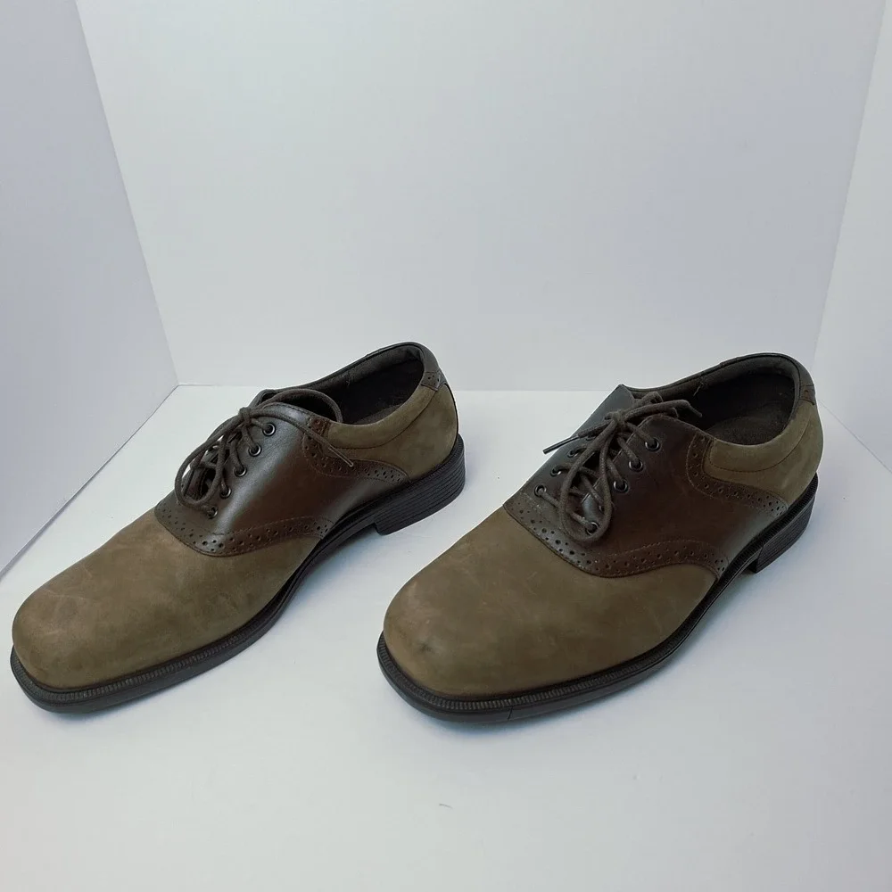 Rockport Men's 9W Leather Suede Brogue Saddle Dress Shoes Square‎ toe Oxford